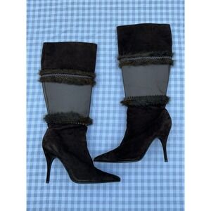 Randolph‎ Duke Women's Tall Boots Y2K Leather Faux Fur Size 7.5 Brown